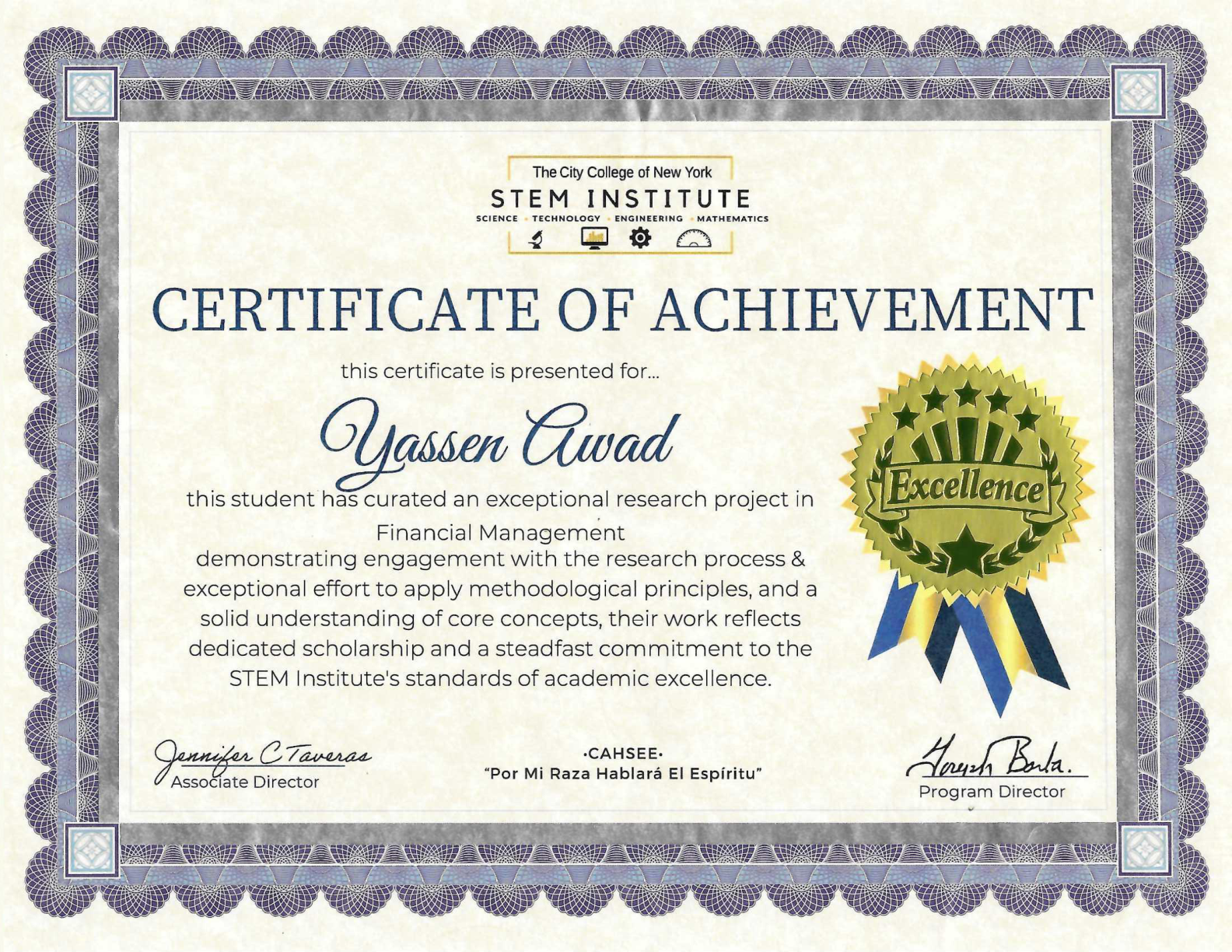 CCNY STEM Institute - Rocketry Excellence Award